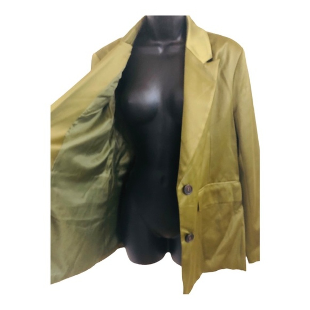 Anthropologie Aves les filles satin effect olive green blazer jacket size medium - Picture 8 of 14
